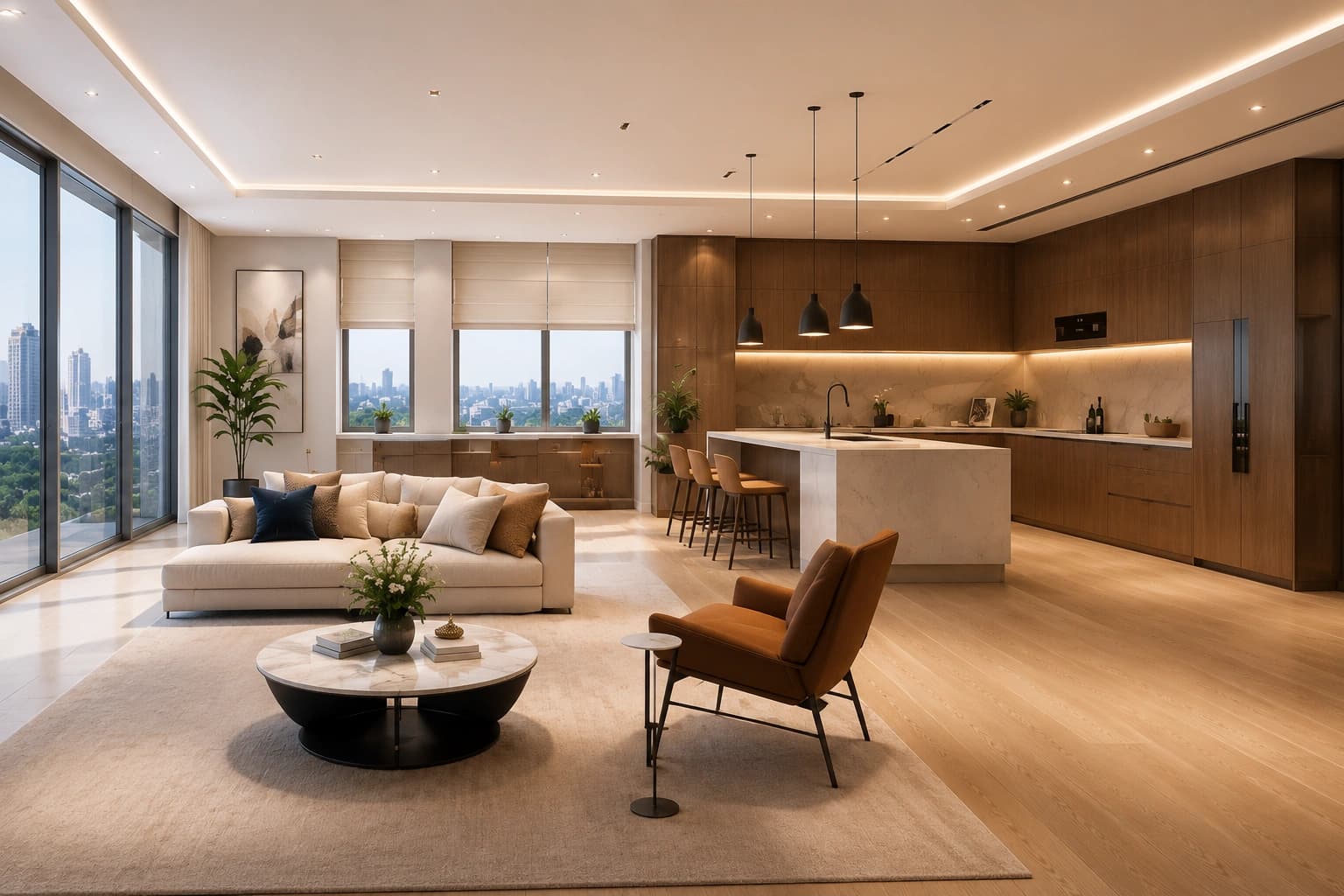Warm AI-designed modern Scandinavian living room